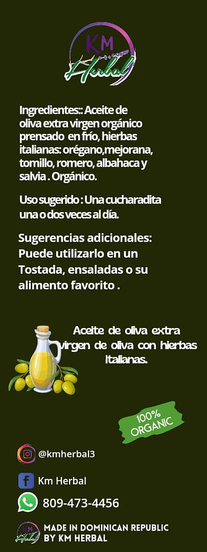 Aceite de Oliva con Hierbas Italianas 8 oz. - Imagen 2